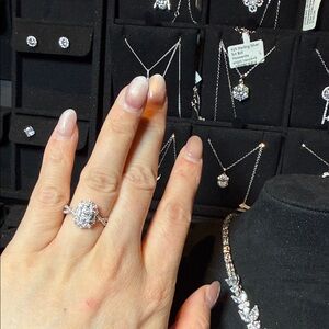 Elegant Silver Moissanite Halo Engagement Ring - Silver